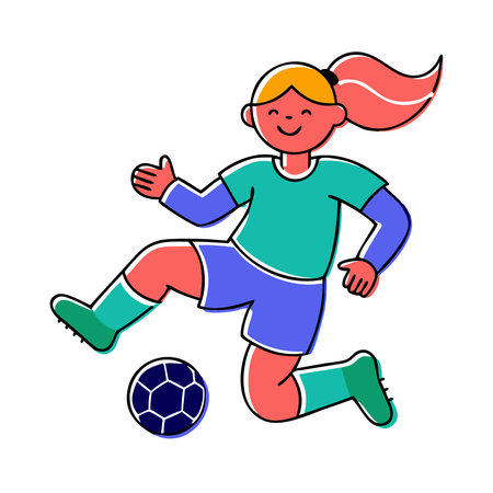Cute little girl playing soccer cartoon vector Illustration isolated on a white backgroundのイラスト素材