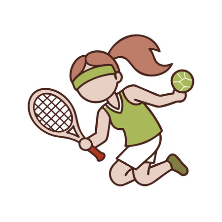 Girl playing tennis. Vector illustration in cartoon style on white background.のイラスト素材