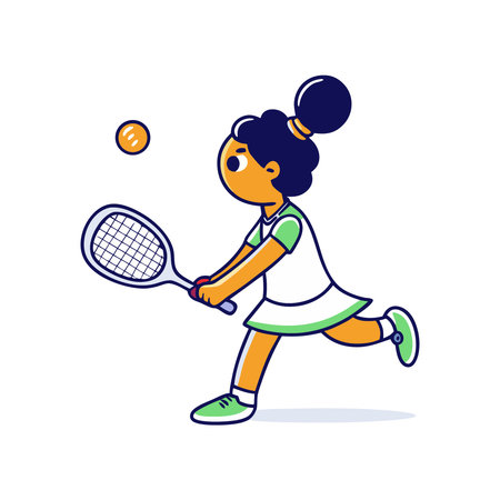 Girl playing tennis. Vector illustration in cartoon style on white background.のイラスト素材