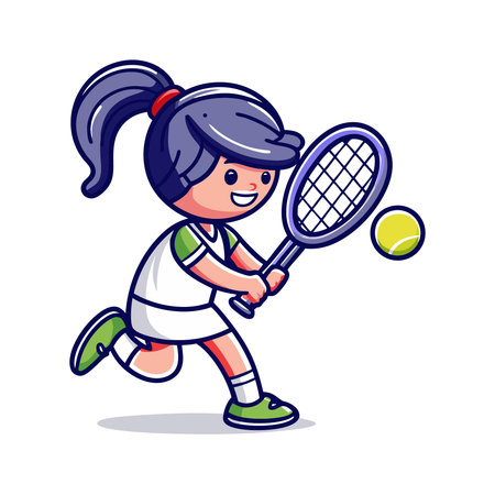 Girl playing tennis. Vector illustration in cartoon style on white background.のイラスト素材