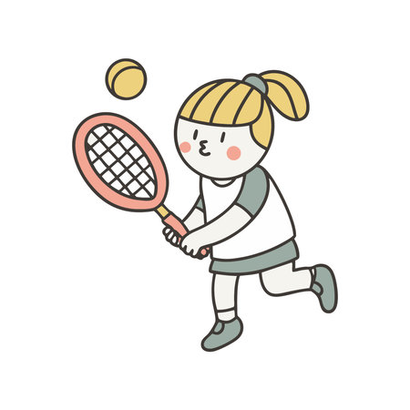 Girl playing tennis. Vector illustration in cartoon style on white background.のイラスト素材