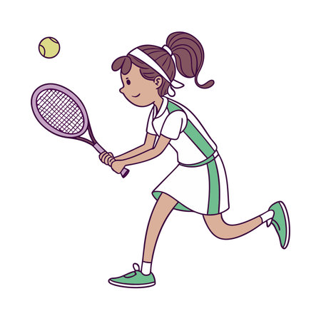 Girl playing tennis. Vector illustration in cartoon style on white background.のイラスト素材