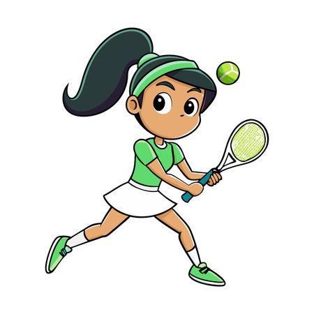 Cartoon girl playing tennis. Vector illustration of a girl playing tennis.のイラスト素材