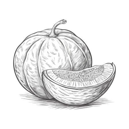 Ripe cantaloupe isolated on white background. Vector cartoon illustration.のイラスト素材