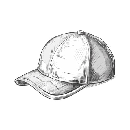 Baseball cap sketch isolated on white background. Hand drawn vector illustration.のイラスト素材