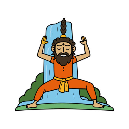 buddhist man practicing yoga in the landscape vector illustration graphic designのイラスト素材