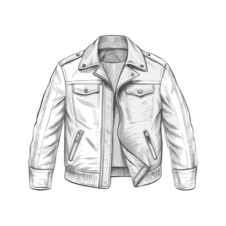 Men's leather jacket. Vector illustration in sketch style on white backgroundのイラスト素材