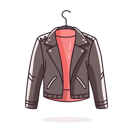 Womens leather jacket on a hanger. Vector illustration.のイラスト素材