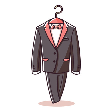Wedding suit with bow tie on hanger. Vector illustrationのイラスト素材