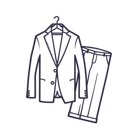 Womens suit on hanger. Outline vector illustration.のイラスト素材