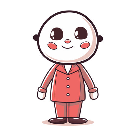 Cute cartoon man character in red shirt and hat vector illustration.のイラスト素材