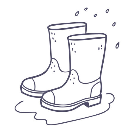 Vector illustration of rubber boots with raindrops on a white background.のイラスト素材
