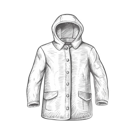 Vector hand drawn illustration of hooded jacket. Isolated on white background.のイラスト素材