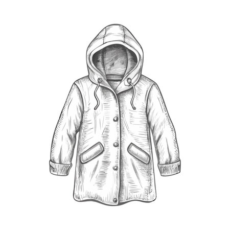Women's winter jacket with hood. Vector illustration in sketch style.のイラスト素材