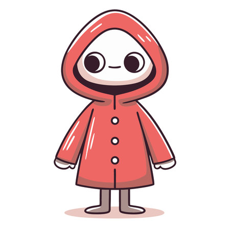 Cute little girl in a red raincoat. Vector illustration.のイラスト素材