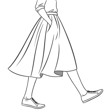 Sketch of a girl in a long skirt. Vector illustrationのイラスト素材