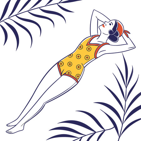 Vector illustration of a girl in a swimsuit on the beach.のイラスト素材