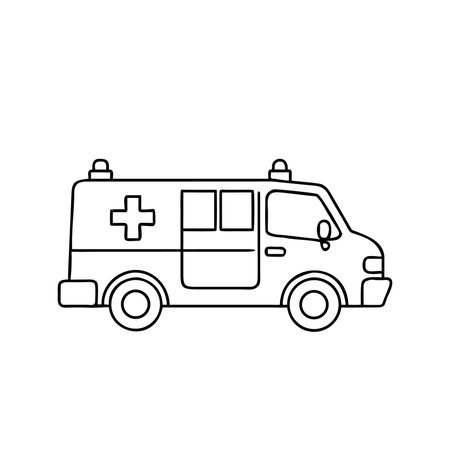 ambulance vehicle icon over white background, line style, vector illustrationのイラスト素材