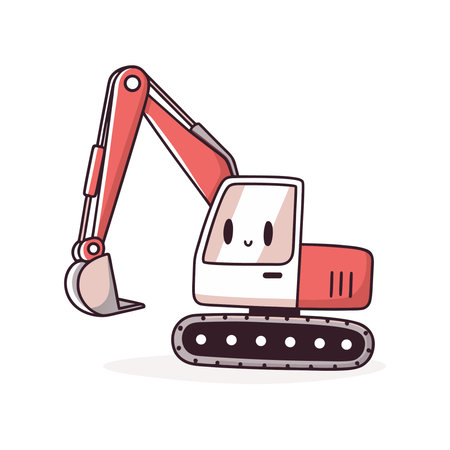 Excavator character. Vector illustration in cartoon style. Isolated on white background.のイラスト素材
