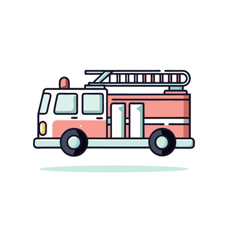Fire truck icon. Flat color vector illustration. Isolated on white background.のイラスト素材