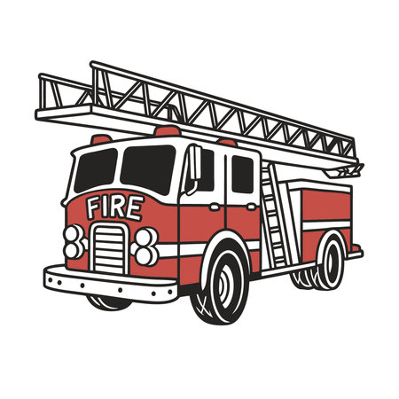 Firefighter truck. Isolated on white background. Vector illustration.