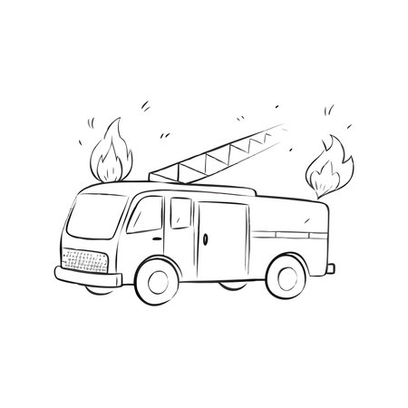 Hand drawn doodle of a fire truck. Vector illustration.