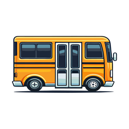 Yellow bus icon. Vector illustration of yellow bus on white background.
