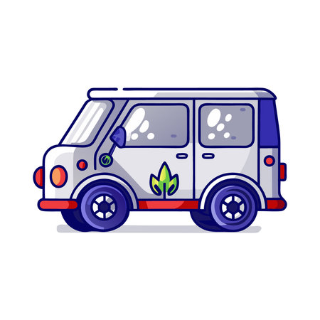 Van with a flower on the roof. Flat vector illustration isolated on white background.のイラスト素材