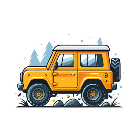 Off-road car in the mountains. Vector illustration on white background.のイラスト素材