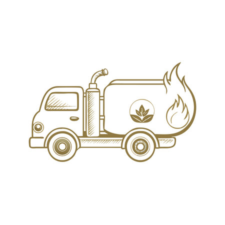Truck with fire. Vector illustration isolated on a white background.のイラスト素材