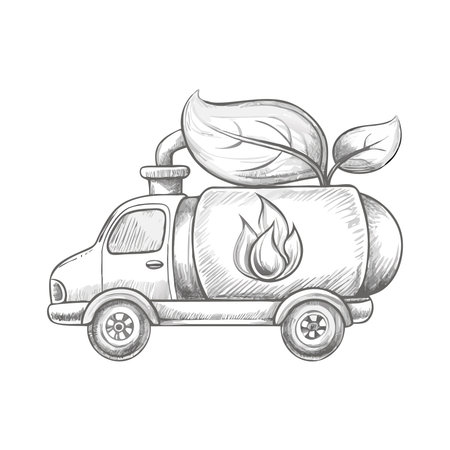 Car with fire. Vector illustration in sketch style on white background.のイラスト素材