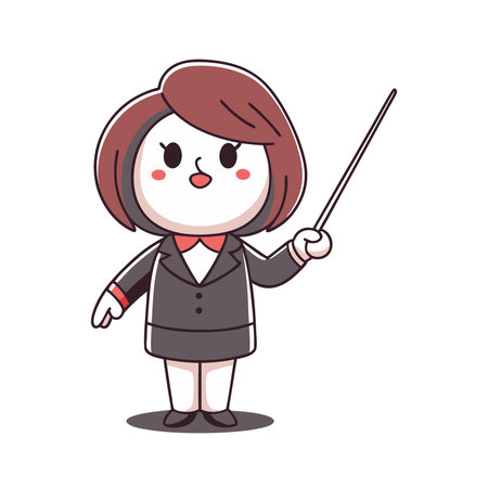 Businesswoman pointing with pointer cartoon character vector illustration. Businesswoman pointing with pointer cartoon character.のイラスト素材