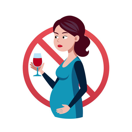 Pregnant woman holding a glass of wine. Vector illustration.のイラスト素材