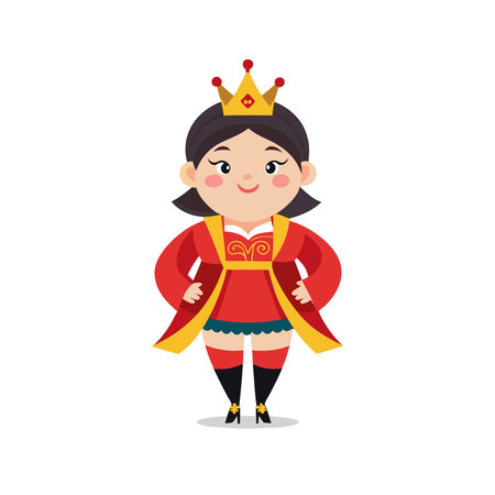 Cute little girl in red costume with crown. Vector illustration.のイラスト素材