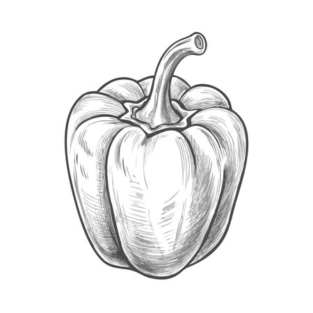 Bell pepper isolated on white background. Vector illustration in sketch style.のイラスト素材