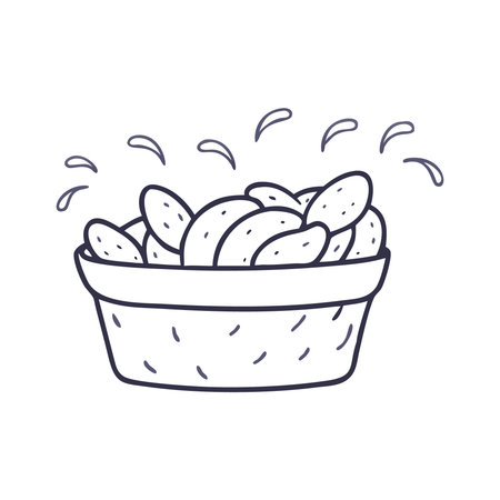 Nuts in a bowl, doodle style vector illustration.のイラスト素材