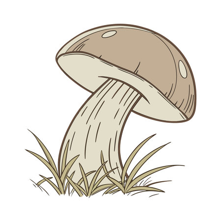 Edible porcini mushroom in the grass. Vector illustration.のイラスト素材