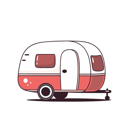 Camping trailer icon in flat style isolated on white background. Vector illustration.のイラスト素材
