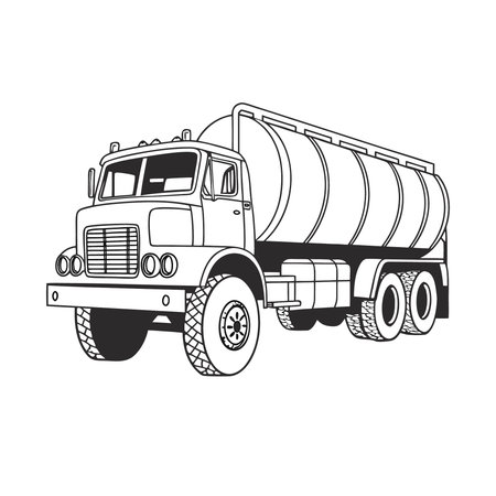 Truck for transportation of bulk materials. Black and white vector illustrationのイラスト素材