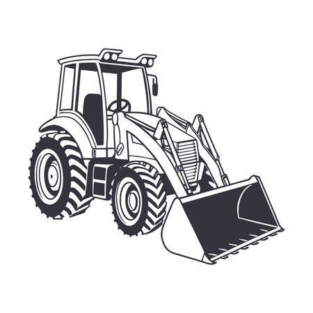 Bulldozer vector illustration isolated on white background. Side view.