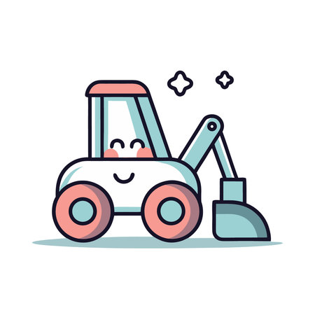 Excavator icon. Cute cartoon character. Vector illustration.