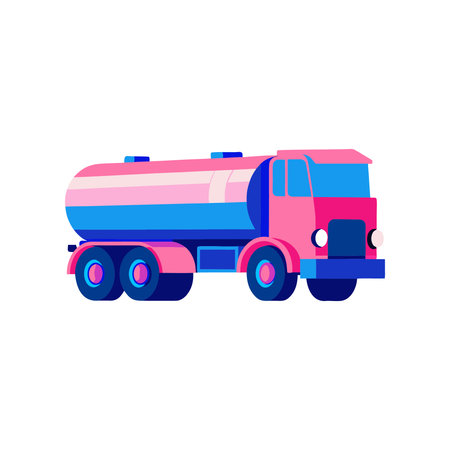 Truck with oil tank. Tanker for gasoline and diesel. Vector illustration in flat styleのイラスト素材