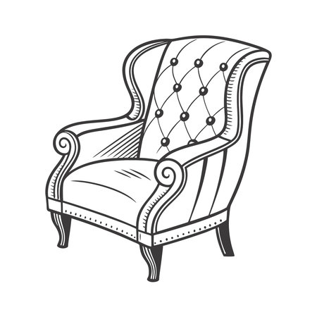 Armchair isolated on white background. Vector hand drawn illustration in vintage style.のイラスト素材