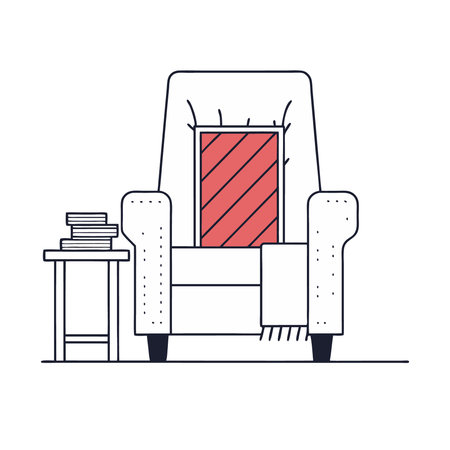 Comfortable armchair with pillows and books. Vector illustration.のイラスト素材