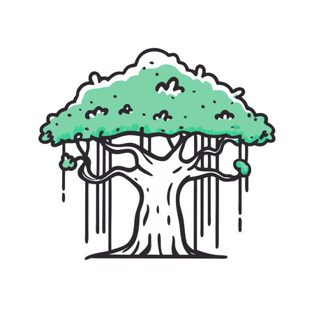 Tree with rain drops. Vector illustration in doodle style.のイラスト素材