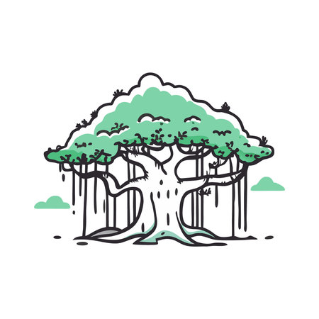 Tree in the forest. Hand drawn vector illustration in doodle style.のイラスト素材
