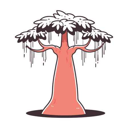 Illustration of a tree with rain drops falling down. Vector illustration.のイラスト素材
