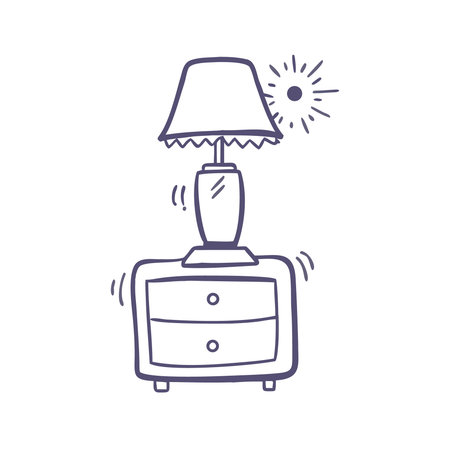 Lamp and nightstand. Hand drawn vector illustration in doodle style.のイラスト素材
