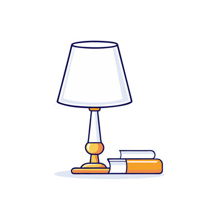Table lamp and books. Vector illustration in flat design style on white background.のイラスト素材
