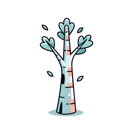 Illustration of a tree with falling leaves isolated on a white backgroundのイラスト素材